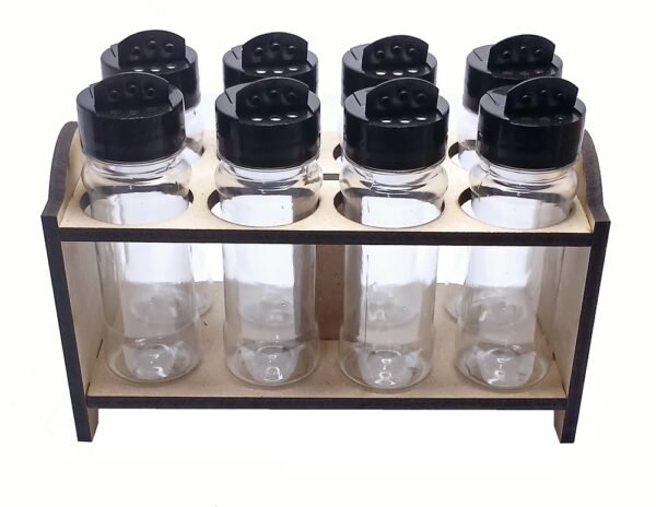 1 Porta Tempero Mdf Cru 8 Frasco 120ml Cristal Tampa Flipt - Imagem 2