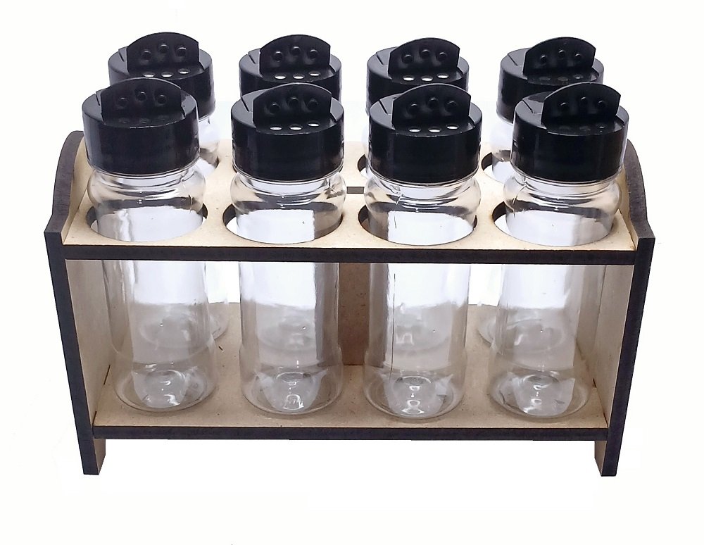 1 Porta Tempero Mdf Cru 8 Frasco 120ml Cristal Tampa Flipt - Imagem 2