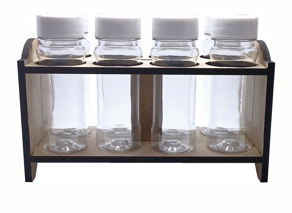 1 Porta Tempero Mdf Cru 8 Frasco 120ml Cristal Tampa Flipt - Imagem 3