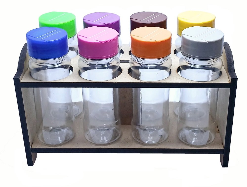 1 Porta Tempero Mdf Cru 8 Frasco 120ml Cristal Tampa Flipt - Imagem 4