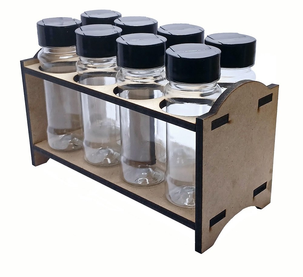 1 Porta Tempero Mdf Cru 8 Frasco 120ml Cristal Tampa Flipt