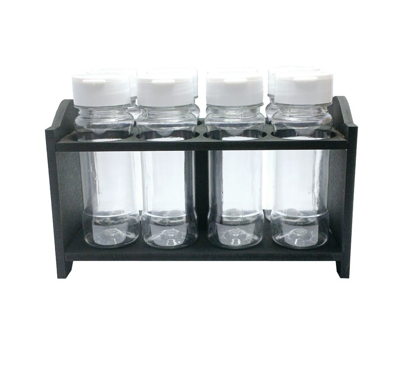 1 Porta Tempero Mdf Preto 8 Frasco 120ml Cristal Tampa Flipt - Imagem 3