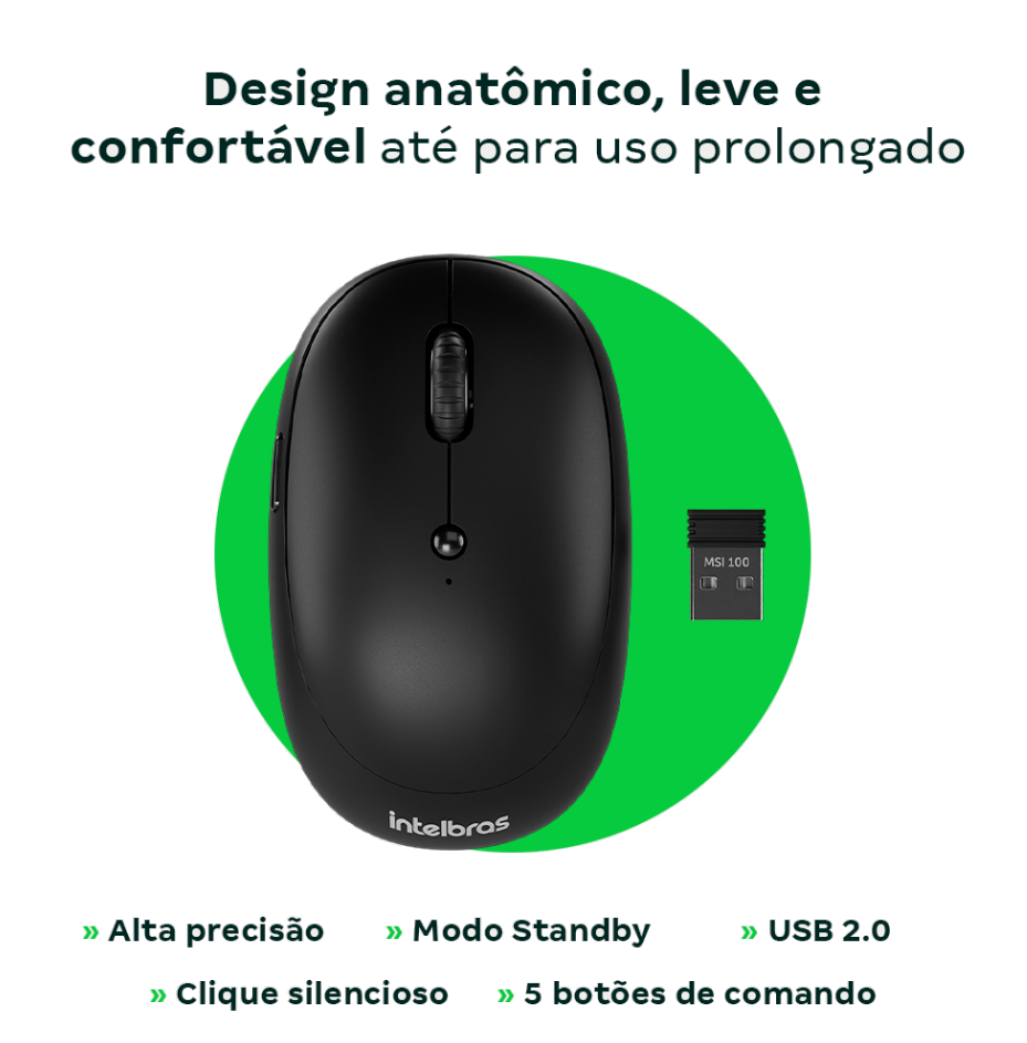 1 Mouse Sem Fio Intelbras Msi100 2400 Dpi Usb 2.0 Preto Bl - Imagem 3