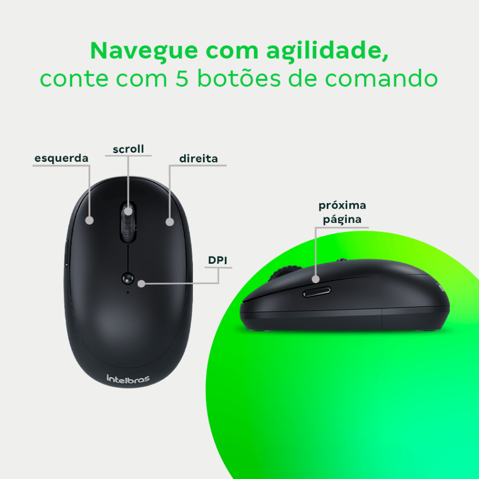 1 Mouse Sem Fio Intelbras Msi100 2400 Dpi Usb 2.0 Preto Bl - Imagem 7