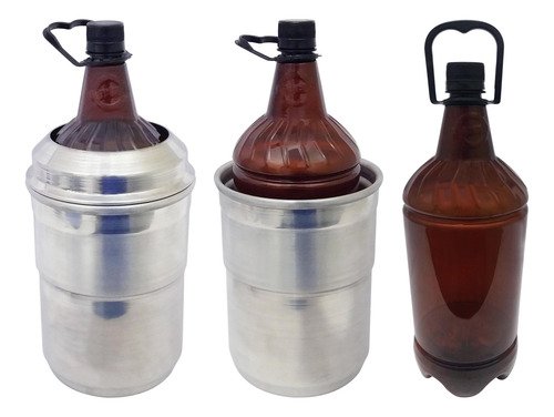 3 Frascos Plástico Âmbar Pet 2l E 1 Suporte Térmico Gr2