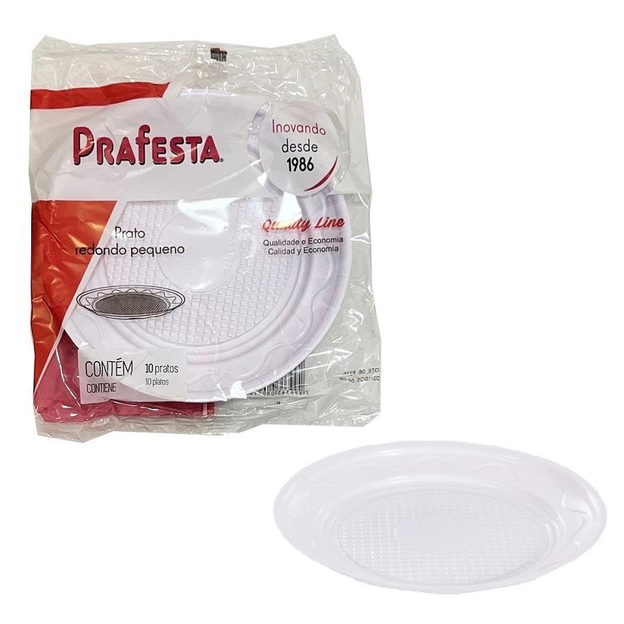 50 PRATO REDONDO PEQUENO PLÁSTICO BRANCO 150X15MM PRAFESTA - Imagem 2