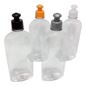 64 Frascos Plástico Cristal Pet 400ml C/ Tampa Pushpull Min