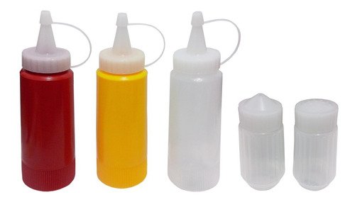 Kit C/ 5 Peças Bisnaga Catchup/mostarda E Saleiro/paliteiro