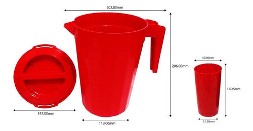 1 Jarra Plástica Colorida De 2l Lavável C/ Tampa E 6 Copos - Imagem 6