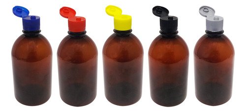 48 Frascos Plástico Âmbar Pet 500ml C/ Tampa Fliptop Sab