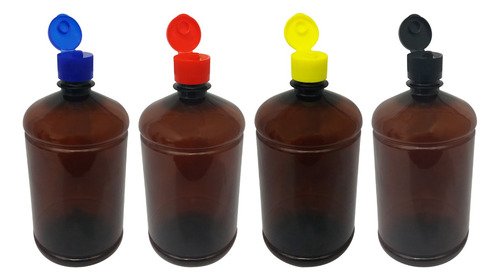 138 Frascos Plástico Âmbar Pet De 1l Com Tampa Fliptop Sab
