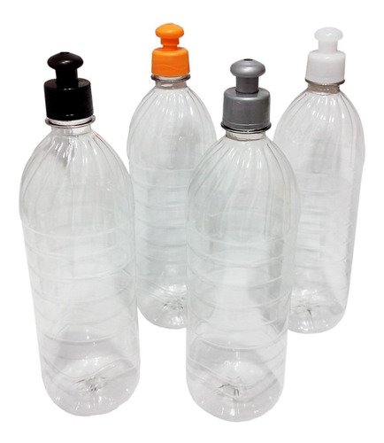 25 Frascos Plásticos Cristal Pet 1l Com Tampa Pushpull Suc
