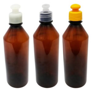50 Frascos Plástico Âmbar Pet 500ml C/ Tampa Pushpull Cos