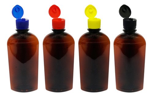 16 Frascos Plástico Âmbar Pet 400ml C/ Tampa Fliptop Min