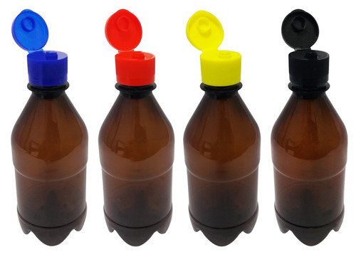 16 Frascos Plástico Âmbar Pet 350ml C/ Tampa Fliptop Agu