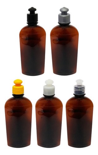 285 Frascos Plástico Âmbar Pet 400ml C/ Tampa Pushpull Min
