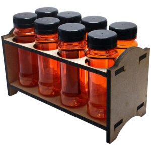 3 Porta Tempero Mdf Cru 8 Frasco 120ml Laranjado Rosca Lacre