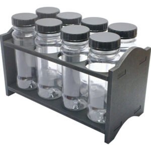 3 Porta Temp Mdf Preto 8 Frasco 120ml Cristal Rosca S/ Lacre