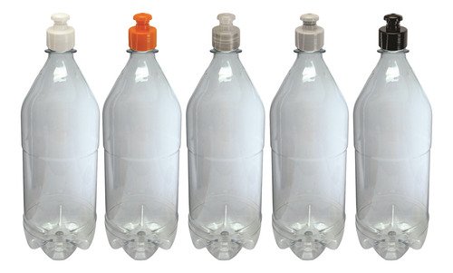6 Frascos Plástico Cristal Pet 1l Com Tampa Pushpull Agu
