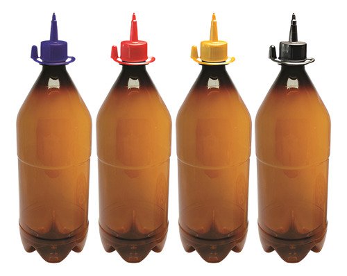 6 Frascos Plástico Âmbar Pet 1l C/ Bico Aplicador Agu