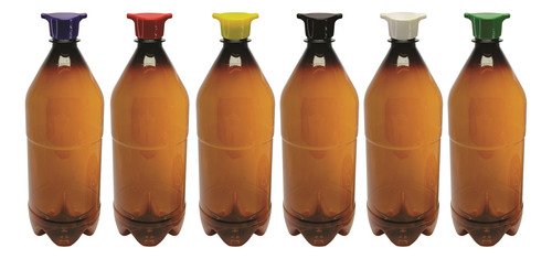 6 Frascos Plástico Âmbar Pet 1l Tampa Rosca 2 Bico Agu