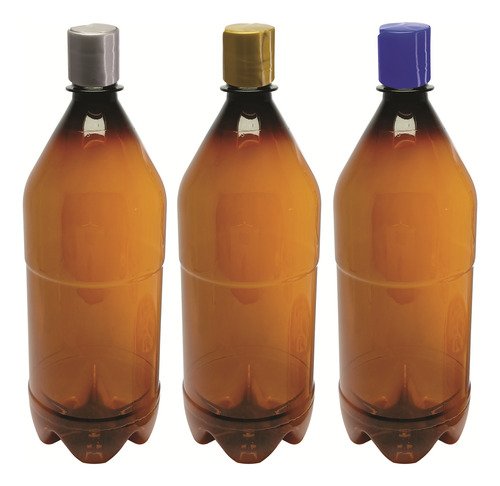 6 Frascos Plástico Âmbar Pet 1l Com Tampa Disktop Agu - Imagem 4