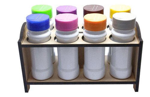 1 Porta Tempero Mdf Cru 8 Frasco 120ml Branco Tampa Fliptop - Imagem 3