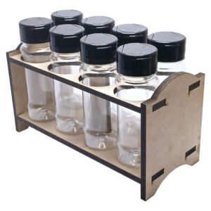 1 Porta Tempero Mdf Cru 8 Frasco 120ml Cristal Fliptop Cap