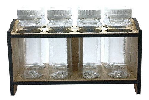 1 Porta Tempero Mdf Cru 8 Frasco 120ml Cristal Rosca Lacre - Imagem 2