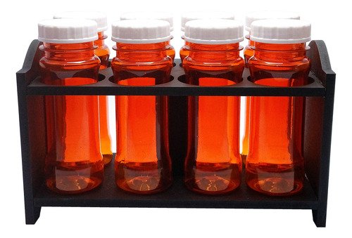 1 Porta Temp Mdf Preto 8 Frasco 120ml Laranja Rosca S/ Lacre - Imagem 3