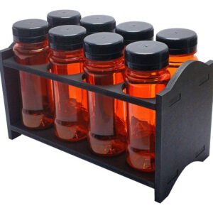 1 Porta Tempero Mdf Preto 8 Frasco 120ml Laranja Rosca Lacre