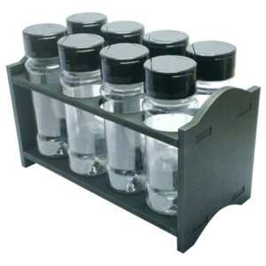 2 Porta Tempero Mdf Preto 8 Frasco 120ml Cristal Fliptop Cap