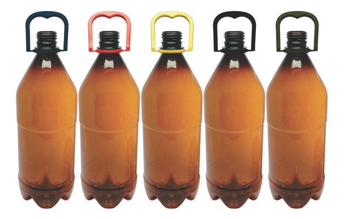 6 Frascos Plástico Âmbar Pet 1l Com Alça 2 Dedos Agu