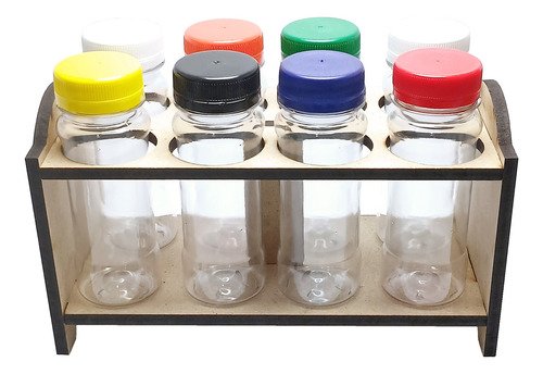 1 Porta Tempero Mdf Cru 8 Frasco 120ml Cristal Rosca Lacre - Imagem 3