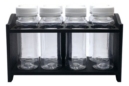 1 Porta Tempero Mdf Preto 8 Frasco 120ml Cristal Rosca Lacre - Imagem 2