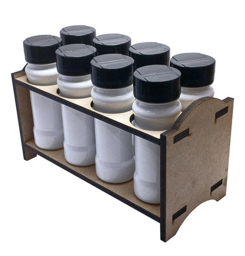 1 Porta Tempero Mdf Cru 8 Frasco 120ml Branco Tampa Fliptop