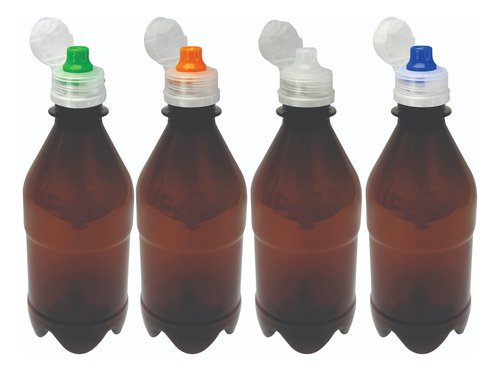 16 Frasco Plástico Âmbar Pet 350ml Tampa Sport Fliptop Agu