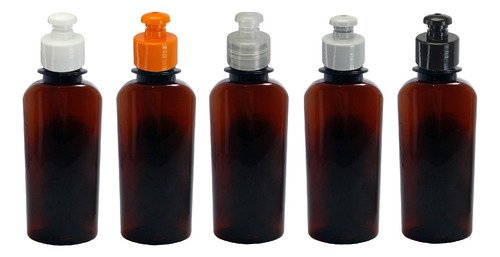 336 Frasco Plástico Ambar Pet 140ml Tampa Pushpull Aro