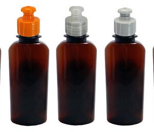 520 Frasco Plástico Ambar Pet 140ml Tampa Pushpull Aro