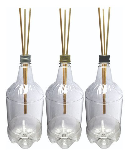 3 Frascos Plástico Cristal 1,5l Tampa Difusor Varetas Gr2