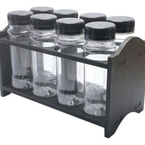 1 Porta Tempero Mdf Preto 8 Frasco 120ml Cristal Rosca Lacre