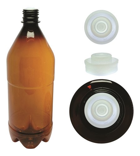 6 Frascos Plástico Âmbar Pet 1l Com Batoque 12 Furos Agu