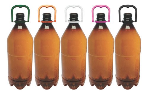 6 Frascos Plástico Âmbar Pet 1l Com Alça 2 Dedos Agu - Imagem 2