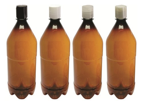 6 Frascos Plástico Âmbar Pet 1l Com Tampa Disktop Agu - Imagem 2