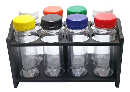 1 Porta Tempero Mdf Preto 8 Frasco 120ml Cristal Rosca Lacre - Imagem 3