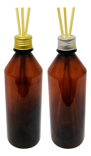 50 Frascos Plástico Âmbar 500ml Tampa Difusor Varetas Cos