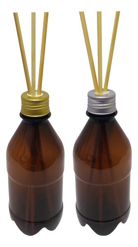 972 Frascos Plástico Âmbar 350ml Tampa Difusor Varetas Agu