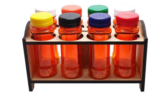 1 Porta Tempero Mdf Cru 8 Frasco 120ml Laranjado Rosca Lacre - Imagem 3