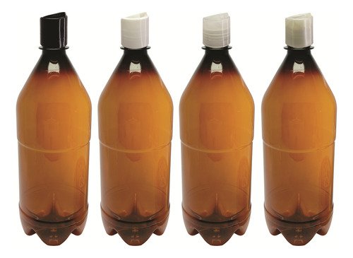 6 Frascos Plástico Âmbar Pet 1l Com Tampa Disktop Agu