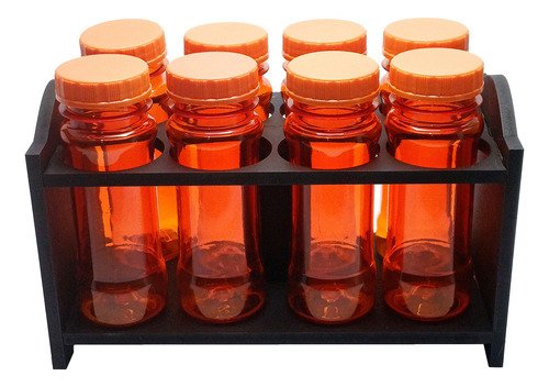 1 Porta Temp Mdf Preto 8 Frasco 120ml Laranja Rosca S/ Lacre - Imagem 2